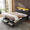 KOOPMAD Letto a Molle 140x190 con LED e 2 Cassetti, Letto Matrimoniale Idraulico Imbottito con Mensole Aperte e Ripostiglio Nascosto nella Testata Imbottita, Letti con Sommier, Letti per 2 Persone