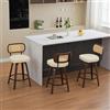 HYSZ Set di 3 sgabelli da bar in rattan, altezza 66 cm, con schienale in rattan, seduta imbottita, finitura in legno di noce, sgabello da bar girevole, adatto per isole da cucina/bancone da bar (beige