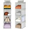 AOOWU Organizer Armadio, Organizzatore Armadio Pieghevole, Organizer Armadio a Sospensione Hook and Loop Fastener con 4 Scomparti con 8 Tasche Laterali a Rete per Vestiti, Maglie, Scarpe