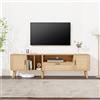 Kelodan Mobile TV spazioso 180 cm con decorazione in rattan, 2 ante, un cassetto, gambe in legno massello, può ospitare TV da 80 pollici, armadietto per TV