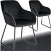 tectake® set di 2 sedie in velluto per sala da pranzo, poltrona elegante, sedia imbottita con schienale, poltroncina di design, per soggiorno, cucina, ufficio, gambe in metallo, 2 sedie - Nero/Nero