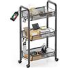 Goeasyoii Carrello a rotelle in metallo a 3/4/5 piani, Carrello Cucina Salvaspazio con Ruote, Carrellino Piccoli Spazi, Bagno Salotto Studio, facile da montare (Nero, 3 piani)