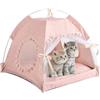 Generico Tenda per cani e gatti - Tenda per dormire accogliente S/M/L, cuccia per animali in cotone traspirante, design semi-chiuso con motivi floreali | Cuccia per animali da interno per gatti, cani e piccoli