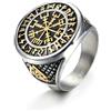 GTHIC Anello Valknut per uomo Anello bussola vichinga Anello protettivo per gioielli norreni vintage per uomo Regalo gioielli Argento oro Taglia 11