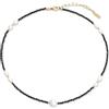COAI Collana Donna con Spinello Nero Sfaccettato 2.5mm e Perle di Acqua Dolce Girocollo Donna Elegante Stile Minimalista Regolabile 40+5 cm