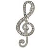 Avalaya Spilla a forma di chiave di violino in metallo argentato con cristalli trasparenti, lunghezza 45 mm