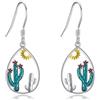ONEFINITY Orecchini a forma di cactus S925 in argento Sterling con cactus, orecchini pendenti a goccia con sole e cactus gioielli per donne, Argento