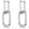 PHNIBIRD Orecchini pendenti a forma di creole doppio rettangolo in argento 925 con zirconia regalo per donna (argento)