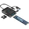 Techly Adattatore Techly da USB-A/USB-C a NVMe/SATA M.2 con lettore di schede SD/TF, nero