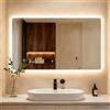 Clevich Specchio da bagno con illuminazione 100 × 60 cm, specchio LED con 3 colori di luce, dimmerabile, vetro temperato e bordo smerigliato, interruttore touch, funzione memoria, anti-appannamento