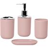 Wanym Set Bagno Accessori Completo Moderno, Set Bagno Accessori Completo Set in Plastica Ecologica con Moderno Dispenser Sapone, Portaspazzolino, Tazza da Denti, Portasapone,Rosa