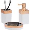 bremermann Savona - Set da bagno 3 pezzi in plastica, colore: oro rosa, portasapone, dispenser di sapone, tazza
