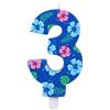 Csoisoy Candela di Compleanno a Forma di Numero con Motivo a Cartoni Animati, Decorazione per Torta 3D Blu Tema Anime e Hawaiano con Motivo Floreale Decorazioni per Feste Bambini (Numero 3)