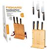 Fiskars Ceppo per coltelli di design in bambù con 3 coltelli, Functional Form, Incl. Spelucchino, Coltello Santoku e Coltello da cuoco, Plastica, Bambù, 1057553