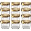 Oputec 12 barattoli da 230 ml con tappo a vite oro - perfetti per marmellate, confetture e altro ancora, piccoli barattoli con coperchio, ideali come mini barattoli per marmellata e barattoli a vite