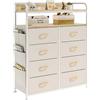 Mintnook Cassettiera in Tessuto, Cassettiera per Camera da Letto, 8 Cassetti in Tessuto, 4 Tasche Laterali, Credenza con Doppio Ripiano in Legno per Soggiorno, Ingresso, Camera da Letto, Beige