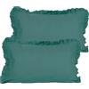 SalGiu Federe Cuscino Letto Con Volant (2 pezzi) 100% Cotone Con Bottoni Tinta Unita Eleganti 50x80 (Verde Petrolio)