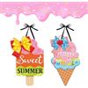 DIELOVEHUA 2 Pezzi Estivi in Legno da Appendere, Decorazioni in Legno Gelato Estivo, Cartello da Appendere Happy Summer, Decorazioni Hawaiane, Ideale per Veranda, Giardino, Ristorante, Decorazione per la casa