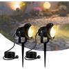 Hopelit 2 luci da giardino con corrente, luce bianca calda, 10 W, LED da giardino con picchetto, IP65, impermeabili, per esterni, giardino, prato, cortile (cavo da 1,5 m)