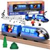 JONRRYIN - Locomotiva elettrica per ferrovia in legno, treno a batteria con attacco magnetico, giocattolo per bambini di 3, 4+ anni
