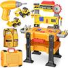 Naxudcoo Giocattoli per Bambini Maschi 3-5 Anni: Banco da Lavoro con Trapano Elettrico Realistico, Veicoli da Costruzione Smontabili e Costume, Giochi Imitazione Educativi, Regalo Compleanno per Bambini