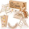 Goodevas Telaio da arrampicata 5 in 1 per bambini - Scala a triangolo, Arco da arrampicata, Bilancia Board e Cuscino, Telaio da arrampicata Montessori, Palestra in legno per bambini da 1 a 3 anni