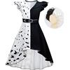 Lito Angels Vestito Costume Crudelia Demon con Parrucca per Bambina, Taglia 7-8 anni, Bianco e Nero, Manica Corta, B