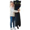 Aiuidun Gatto di peluche nero, 60 cm, morbido cuscino lungo per gatti per dormire e coccole, grande gatto nero