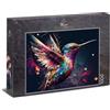 Ulmer Puzzleschmiede Puzzle da 1000 pezzi Kolibri - Uccello iridescente con ali luminose su sfondo scuro - Motivo animale dinamico - Qualità puzzle Made in Germany