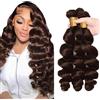 Shoaiye Human Hair Bundles Loose Deep Wave Capelli Veri Tessitura Unprocessed Remy Machine Weave Extensions Double Weft #4 Chocolate Brown Color 16 16 16 Inch