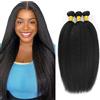 Shoaiye Human Hair Bundles Yaki Capelli Veri Tessitura Unprocessed Remy Machine Weave Extensions Double Weft Color #1B Natural Black 16 18 20 Inch