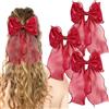 Roucerlin 3 fermagli per capelli con fiocco a coda lunga, in tulle, colore rosso, per donne, matrimoni, festival, feste di compleanno, uso quotidiano
