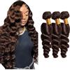 Shoaiye Human Hair Bundles Loose Deep Wave Capelli Veri Tessitura Unprocessed Remy Machine Weave Extensions Double Weft Color #4 Chocolate Brown 14 16 18 Inch