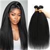 Shoaiye Human Hair Bundles Yaki Capelli Veri Tessitura Unprocessed Remy Machine Weave Extensions Double Weft Color #1B Natural Black 14 16 18 Inch