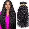 Shoaiye Human Hair Bundles Water Wave Capelli Veri Tessitura Unprocessed Remy Machine Weave 3 Extensions Double Weft #1B Natural Black for Woman 14 14 14 Inch