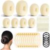 PUYTG Set di 63 ciambelle per chignon, con retine, forcine ed elastici, ciambelle per capelli, accessori per capelli per ragazze, bambini, donne, ballerine (beige)