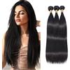 Shoaiye Human Hair Bundles Straight Capelli Veri Tessitura Unprocessed Remy Machine Weave 3 Extensions Double Weft #1B Natural Black for Woman 14 14 14 Inch