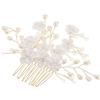 Uonlytech Pettine Laterale per Chioma da Sposa Fiori in Ceramica e Perle Dorate, Accessorio Decorativo Elegante per Matrimonio e Cerimonie, Copricapo Raffinato per Donna