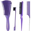 LORSEX Spazzola districante per capelli naturali per capelli afro da 3a a 4c, capelli crespi, ondulati, ricci, con 3 spazzole toupier, spazzola a doppio bordo e pettine (viola)