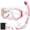 NLMWTI Set da snorkeling per bambini, con visione panoramica HD a 180°, anti-nebbia e anti-perdite, vetro di sicurezza resistente, fasce laterali regolabili (trasparente/rosa)