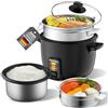 Mihoho Cuociriso elettrico da 2 l, ciotola in acciaio inox con coperchio in vetro, funzione di mantenimento al caldo, funzione di cottura a vapore, con inserto per vapore, cucchiaio, misurino (nero F)
