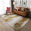 Taidianolp Tappeto Salotto Moderno Pelo Corto,Yellow,150 x 240 cm,Design moderno astratto giallo marrone,Decorazioni Sala Soggiorno, Camera da Letto,