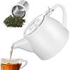PORFOYO Teiera con setaccio, teiera in ceramica da 500 ml, con colino da tè in acciaio inox rimovibile, Teapot Ceramic, infusore a maglia fine, teiera in porcellana per un piacere più lungo (bianco)