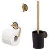 TIGER Tune - Set 3 Accessori Bagno in Acciaio Inox e plastica, Ottone Spazzolato e Nero, Porta Carta igienica, Gancio e scopino WC, Montaggio Senza Fori Grazie alla Pellicola Adesiva 3M Integrata