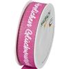 Halbach Seidenbänder Nastro regalo Congratulazioni, larghezza 25 mm, lunghezza 18 m, nastro regalo di compleanno, nastro per decorazioni di compleanno, colore: rosa/bianco