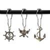 Aimoye Ganci per tenda da doccia nautica, anelli teschio pirata, ancora, timone, set di accessori decorativi per il bagno, ganci per tende da finestra in metallo argento, oceano tropicale,