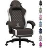 GTPLAYER Sedia da gaming ergonomica, sedia da ufficio in tessuto traspirante, larga e alta, girevole, con poggiapiedi, supporto lombare regolabile e poggiatesta, Marrone