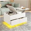 YITAHOME Tavolino da salotto multifunzione con illuminazione a LED e portaoggetti nascosto, ideale per il soggiorno, 80 x 55 x 46 cm, bianco