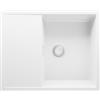 PRIMAGRAN Lavello da Cucina Tutto Bianco 62x50cm, Lavandino in Granito a 1 vasca + Sifone Classico, Lavabo da Cucina Incasso al Mobile 45cm - Ibiza S007