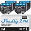 Shelly Plus 2PM interruttore intelligente relé Wi-Fi e bluetooth (4 pz) | Contatto pulito per scatola di derivazione 16 A, 2 canale monitor consumi, controllo remoto circuiti, ripetitore Wi-Fi